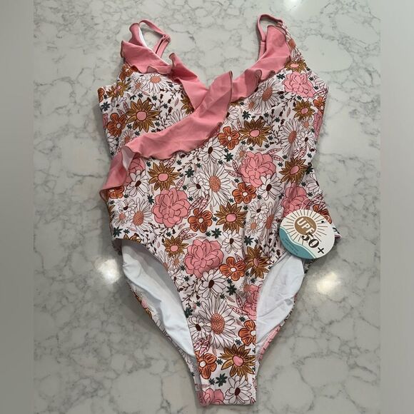 NWT Caden Lane Women's Ruffled One Piece Swimsuit Boho Floral Size L - Picture 3 of 8